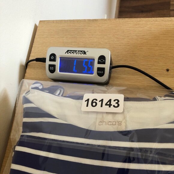 Chicos Dress Womens 2 Large Blue Striped Double Layer Midi Jersey Slit Stretch* - Picture 11 of 11